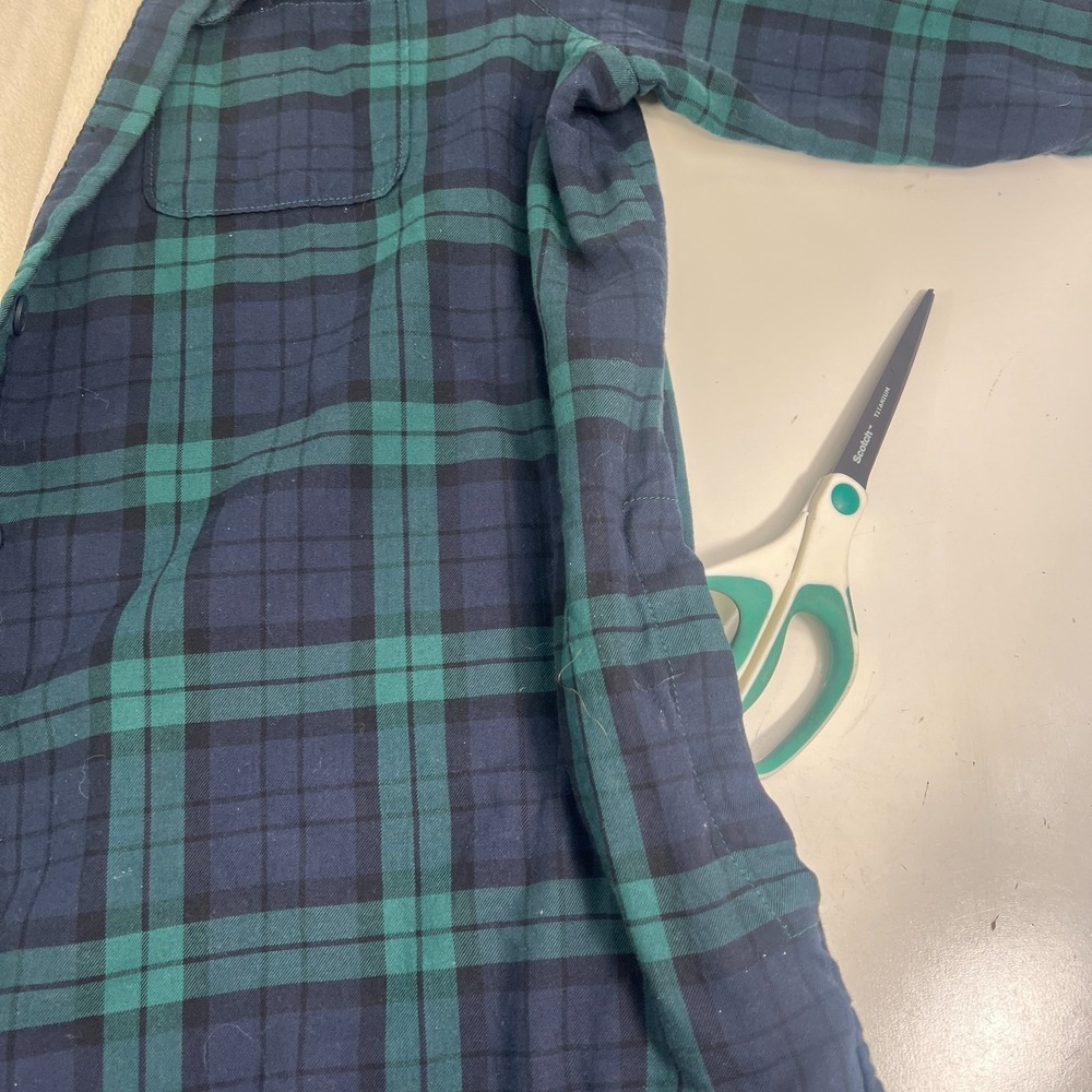 LL Bean Jacket Womens Large Relaxed Blue Green Plaid Flannel Hooded Sherpa Lined - Picture 7 of 16